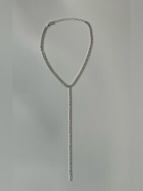 Delicate Silver Tone Crystal Lariat Necklace - Women's Jewelry